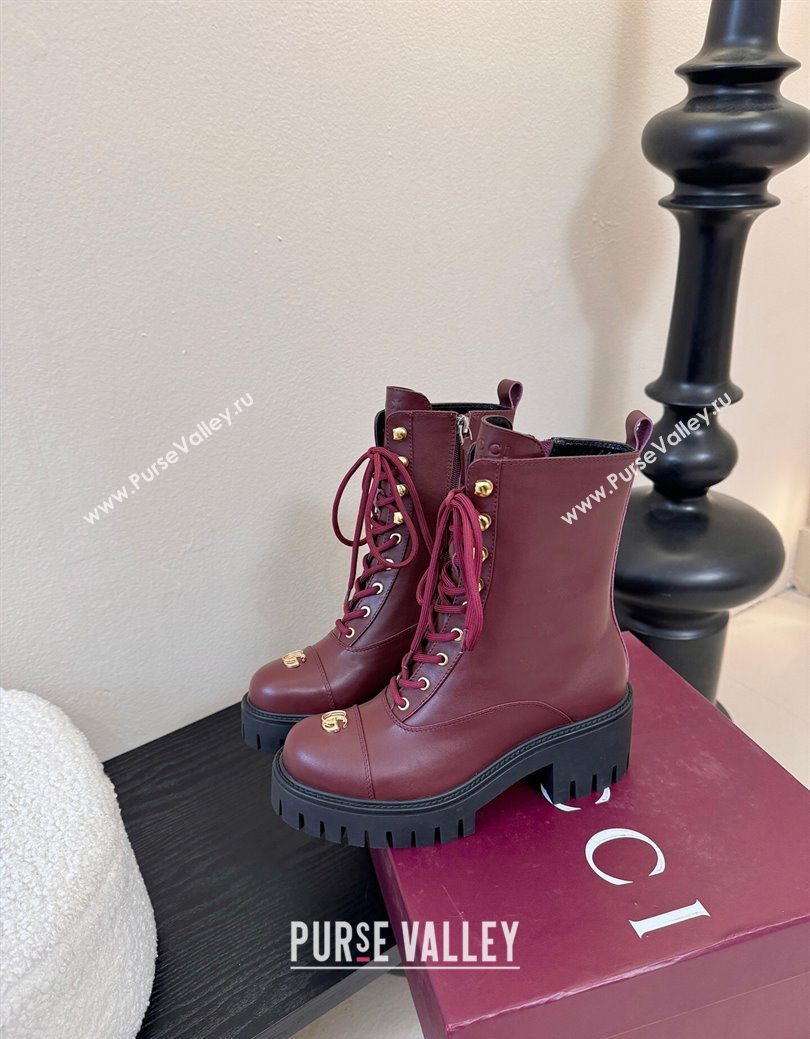 Gucci Calf Leather Lace-up Ankle Boots 6cm with GG Charm Red 2025 836050 (MD-251218012)