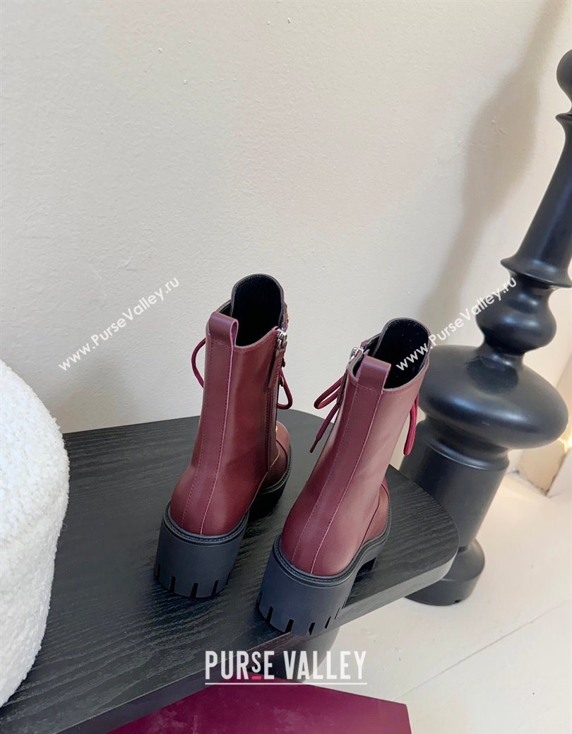 Gucci Calf Leather Lace-up Ankle Boots 6cm with GG Charm Red 2025 836050 (MD-251218012)