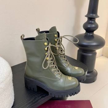 Gucci Calf Leather Lace-up Ankle Boots 6cm with GG Charm Green 2025 836050 (MD-251218013)