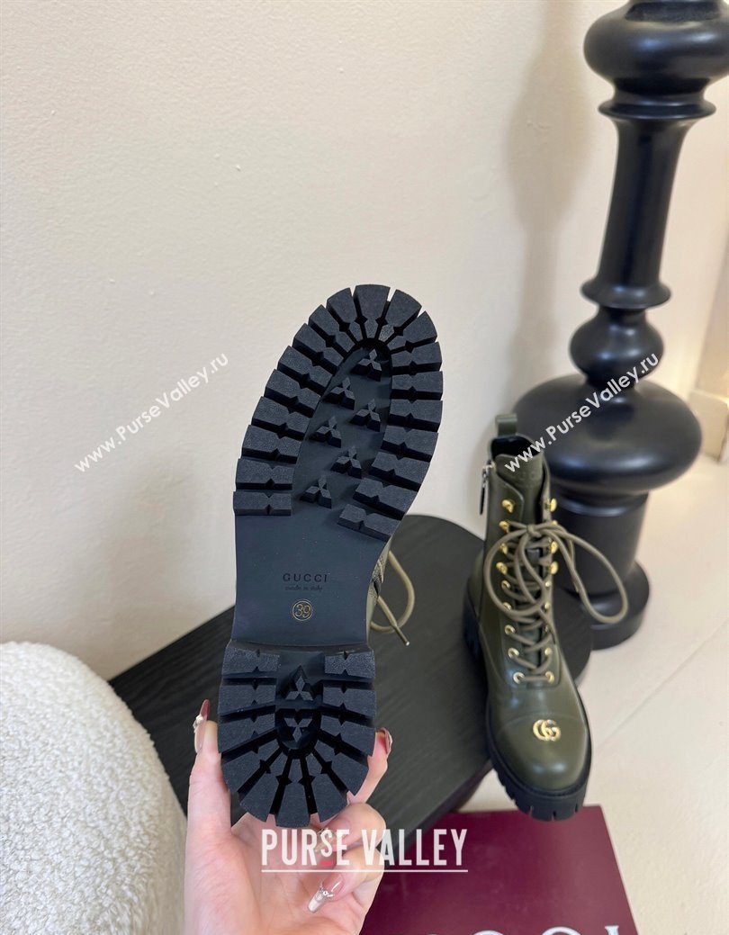 Gucci Calf Leather Lace-up Ankle Boots 6cm with GG Charm Green 2025 836050 (MD-251218013)
