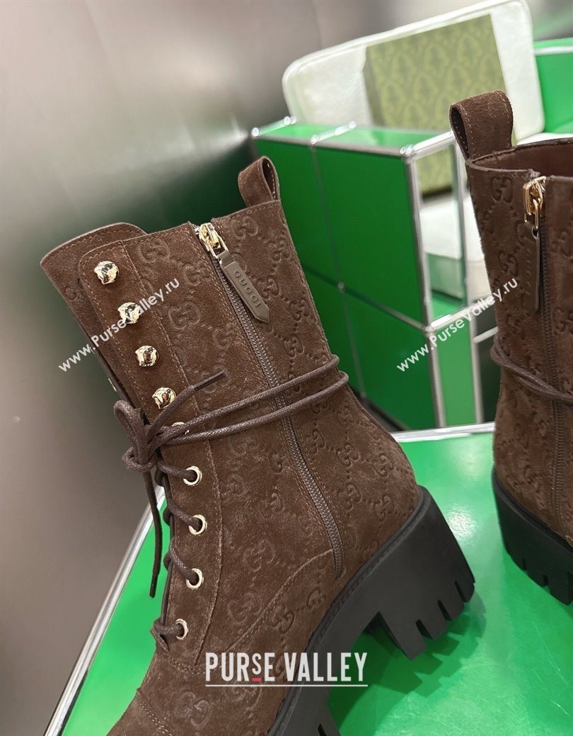 Gucci GG Suede Lace-up Platform Ankle Boots 6cm Dark Brown 2025 840739 (MD-251218015)