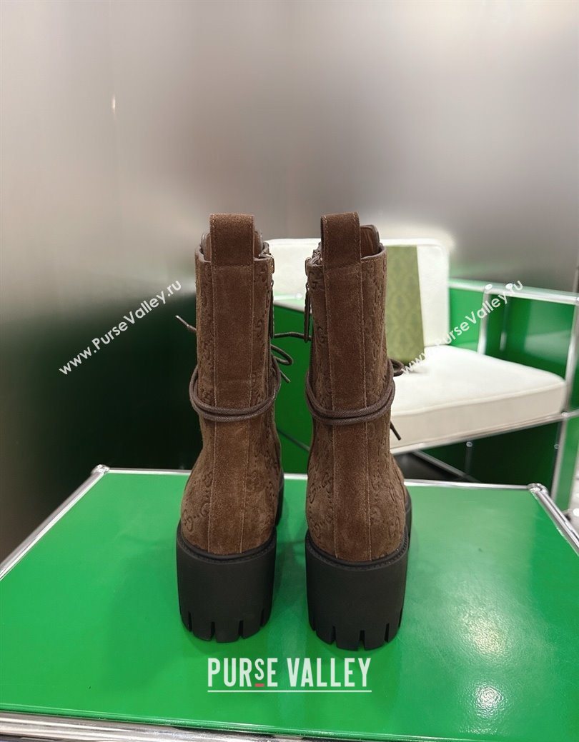 Gucci GG Suede Lace-up Platform Ankle Boots 6cm Dark Brown 2025 840739 (MD-251218015)