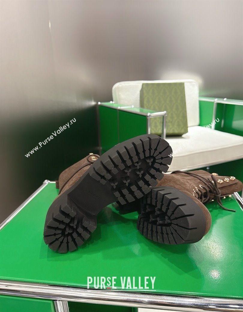 Gucci GG Suede Lace-up Platform Ankle Boots 6cm Dark Brown 2025 840739 (MD-251218015)