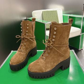 Gucci GG Suede Lace-up Platform Ankle Boots 6cm Light Brown 2025 840739 (MD-251218016)