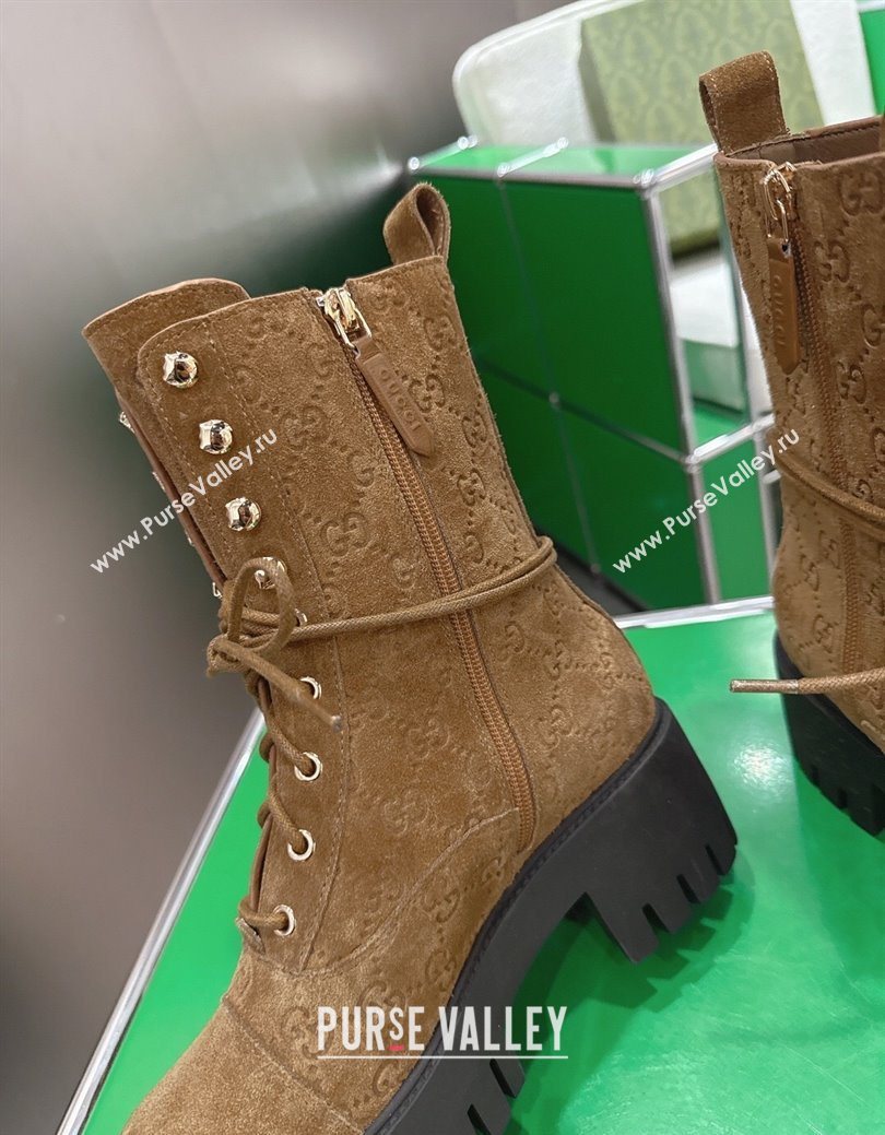 Gucci GG Suede Lace-up Platform Ankle Boots 6cm Light Brown 2025 840739 (MD-251218016)