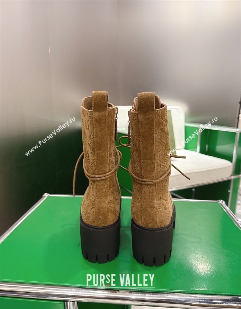 Gucci GG Suede Lace-up Platform Ankle Boots 6cm Light Brown 2025 840739 (MD-251218016)