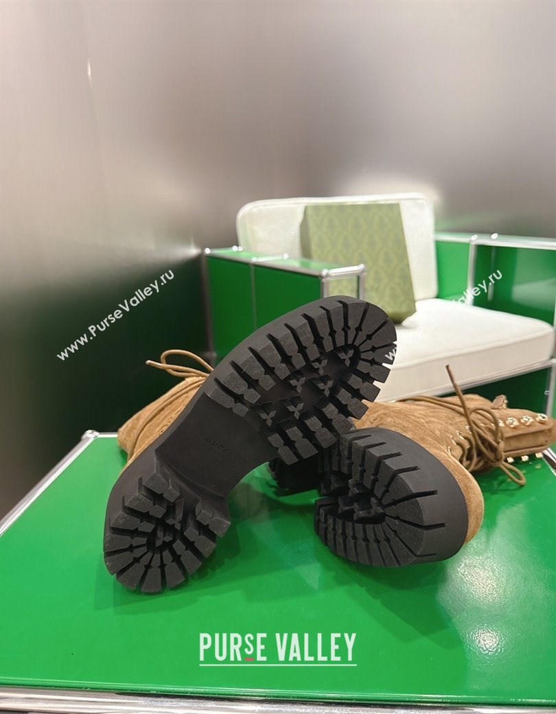 Gucci GG Suede Lace-up Platform Ankle Boots 6cm Light Brown 2025 840739 (MD-251218016)