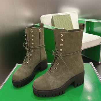 Gucci GG Suede Lace-up Platform Ankle Boots 6cm Green 2025 840739 (MD-251218017)
