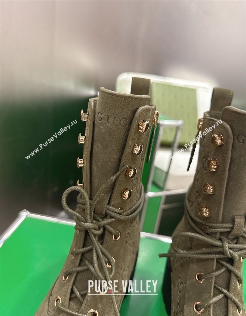 Gucci GG Suede Lace-up Platform Ankle Boots 6cm Green 2025 840739 (MD-251218017)