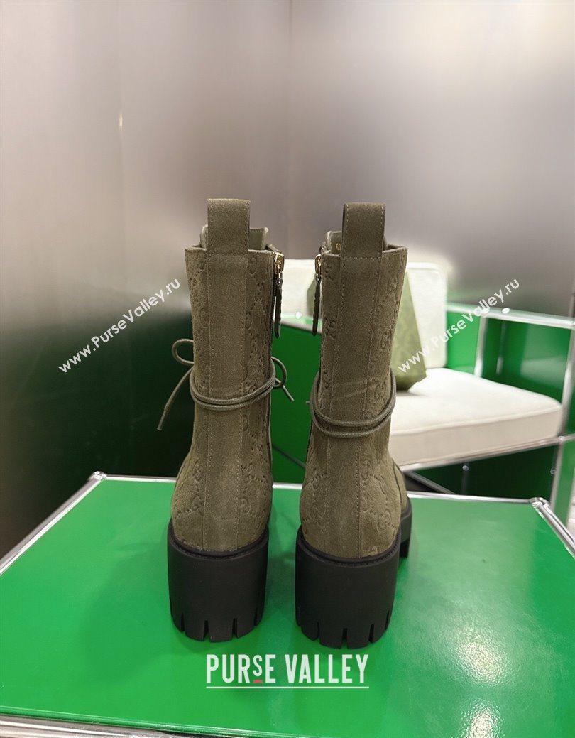 Gucci GG Suede Lace-up Platform Ankle Boots 6cm Green 2025 840739 (MD-251218017)