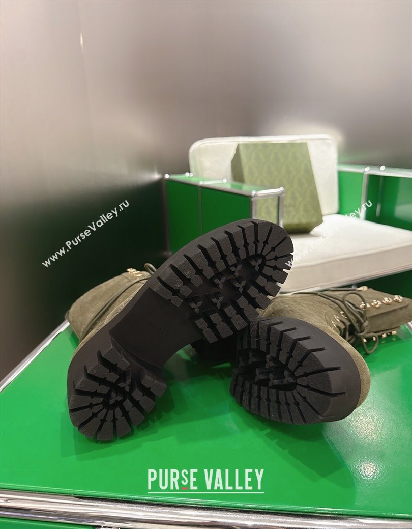 Gucci GG Suede Lace-up Platform Ankle Boots 6cm Green 2025 840739 (MD-251218017)