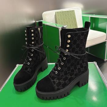 Gucci GG Suede Lace-up Platform Ankle Boots 6cm Black 2025 840739 (MD-251218014)