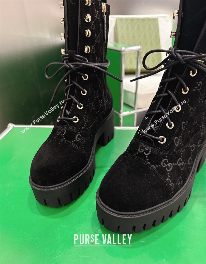 Gucci GG Suede Lace-up Platform Ankle Boots 6cm Black 2025 840739 (MD-251218014)