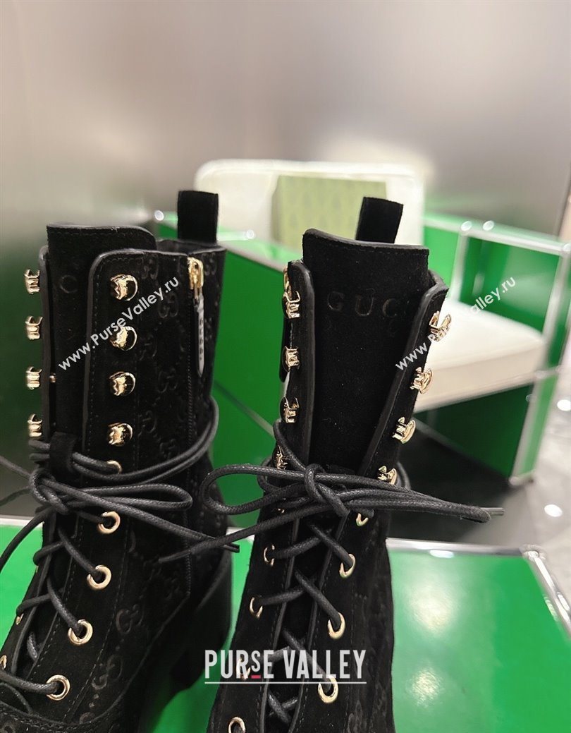 Gucci GG Suede Lace-up Platform Ankle Boots 6cm Black 2025 840739 (MD-251218014)