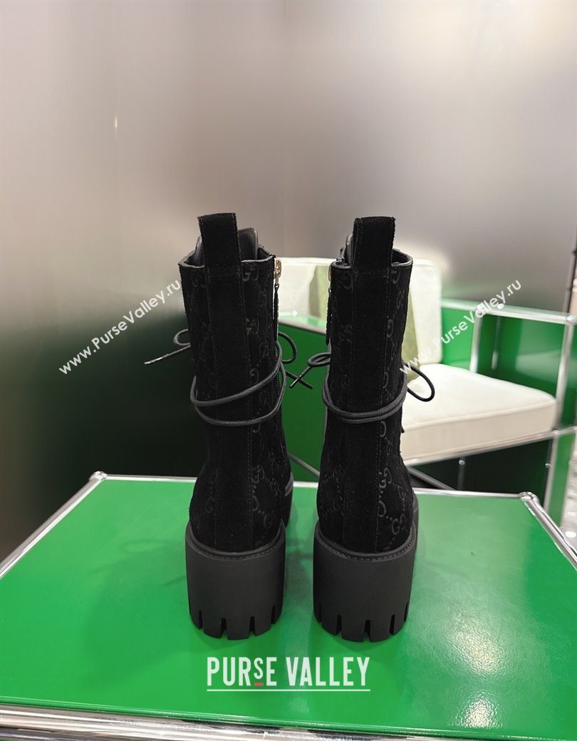 Gucci GG Suede Lace-up Platform Ankle Boots 6cm Black 2025 840739 (MD-251218014)