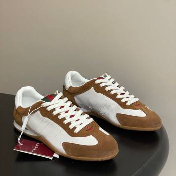 Gucci Shift Sneakers in Suede and Leather White/Brown 2025 857016 (MD-251218055)