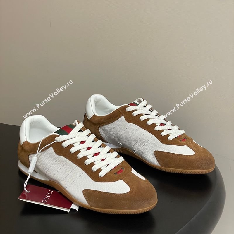 Gucci Shift Sneakers in Suede and Leather White/Brown 2025 857016 (MD-251218055)