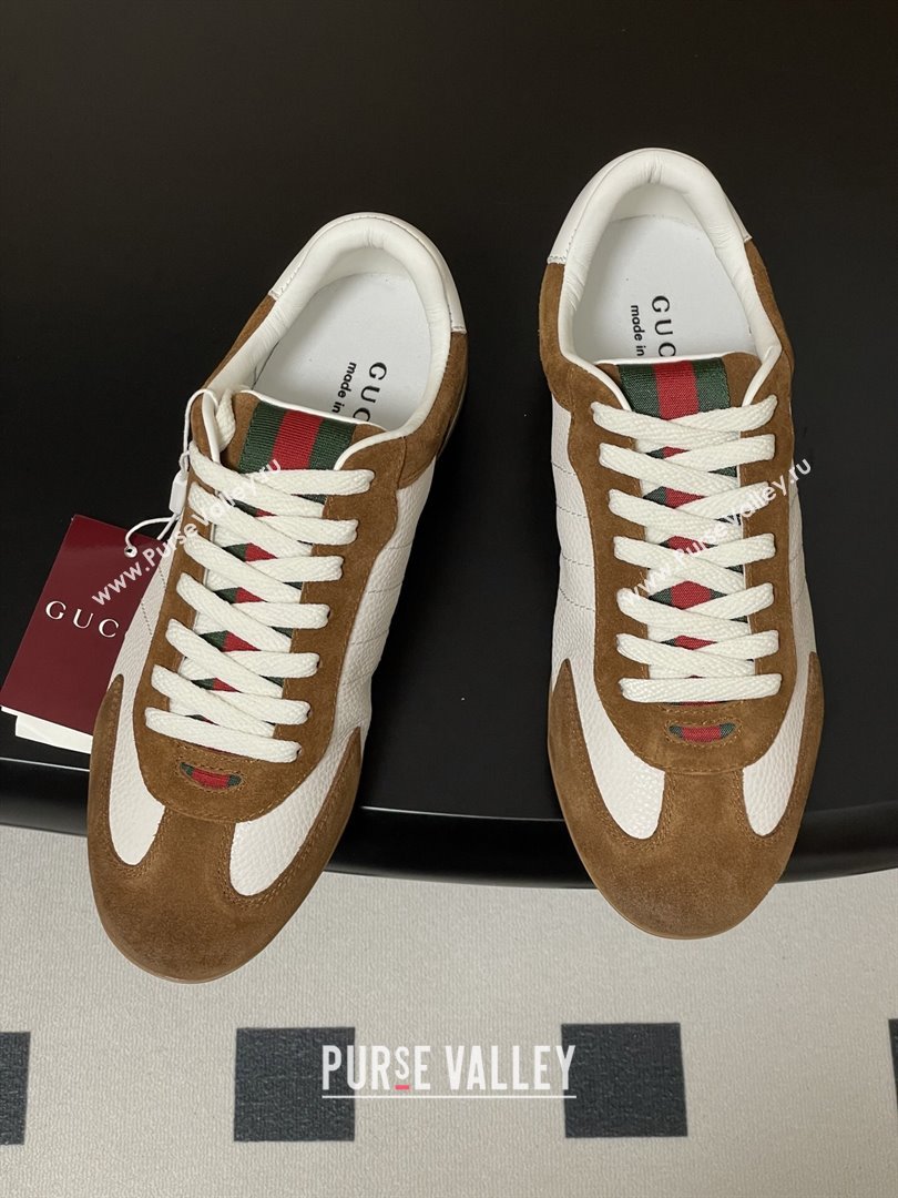 Gucci Shift Sneakers in Suede and Leather White/Brown 2025 857016 (MD-251218055)