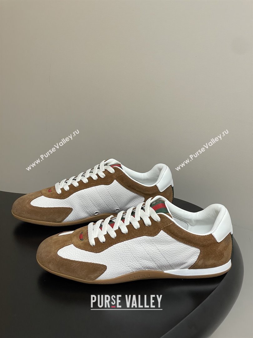 Gucci Shift Sneakers in Suede and Leather White/Brown 2025 857016 (MD-251218055)