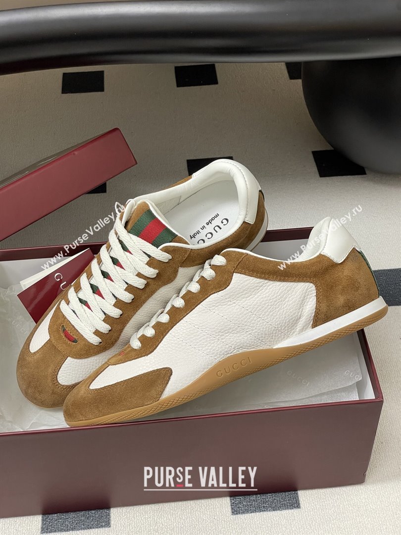 Gucci Shift Sneakers in Suede and Leather White/Brown 2025 857016 (MD-251218055)