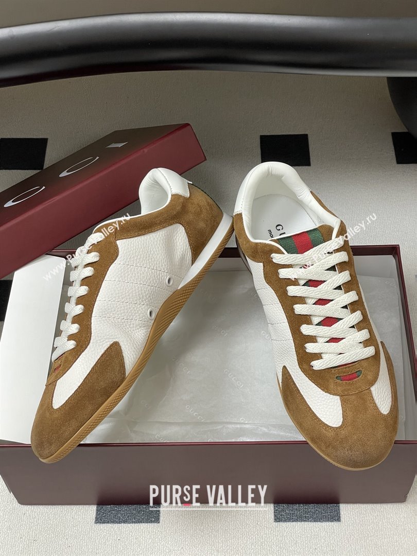 Gucci Shift Sneakers in Suede and Leather White/Brown 2025 857016 (MD-251218055)