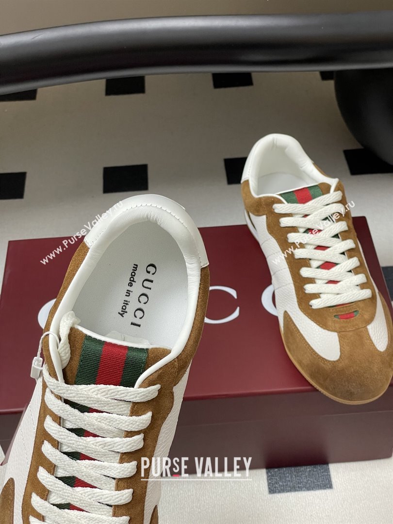 Gucci Shift Sneakers in Suede and Leather White/Brown 2025 857016 (MD-251218055)