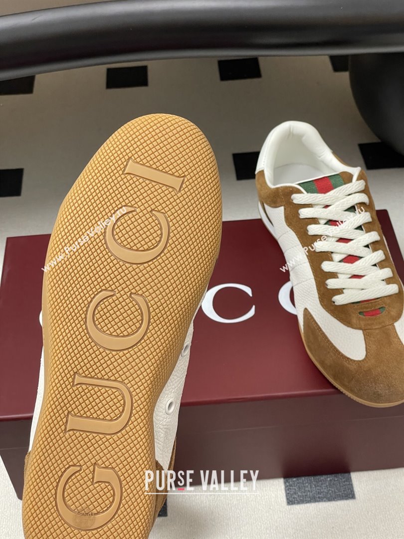 Gucci Shift Sneakers in Suede and Leather White/Brown 2025 857016 (MD-251218055)