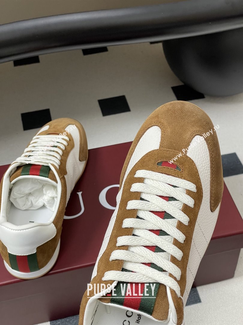 Gucci Shift Sneakers in Suede and Leather White/Brown 2025 857016 (MD-251218055)