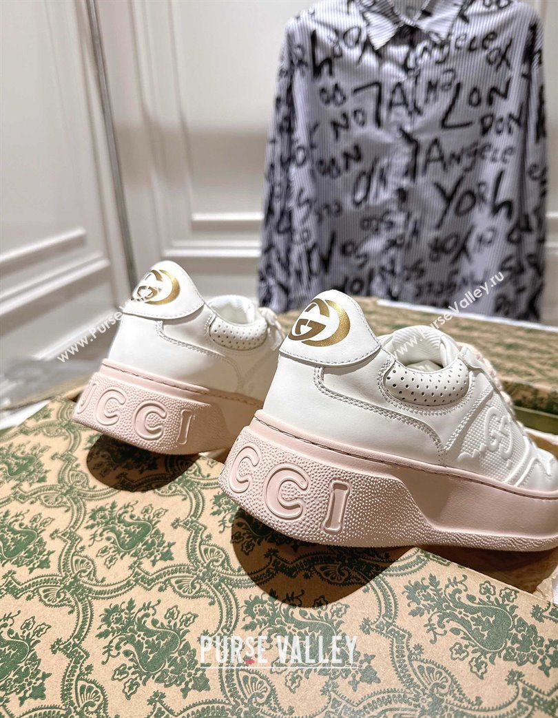 Gucci Calf Leather Platform Sneakers 4cm White/Nude 2025 676092 (MD-251219011)