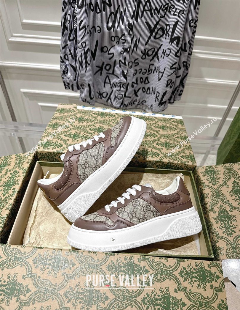 Gucci Mens GG Canvas and Leather Platform Sneakers 4cm Beige/Brown 2025 676092 (MD-251219012)