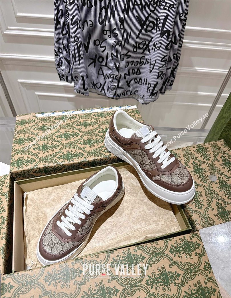 Gucci Mens GG Canvas and Leather Platform Sneakers 4cm Beige/Brown 2025 676092 (MD-251219012)