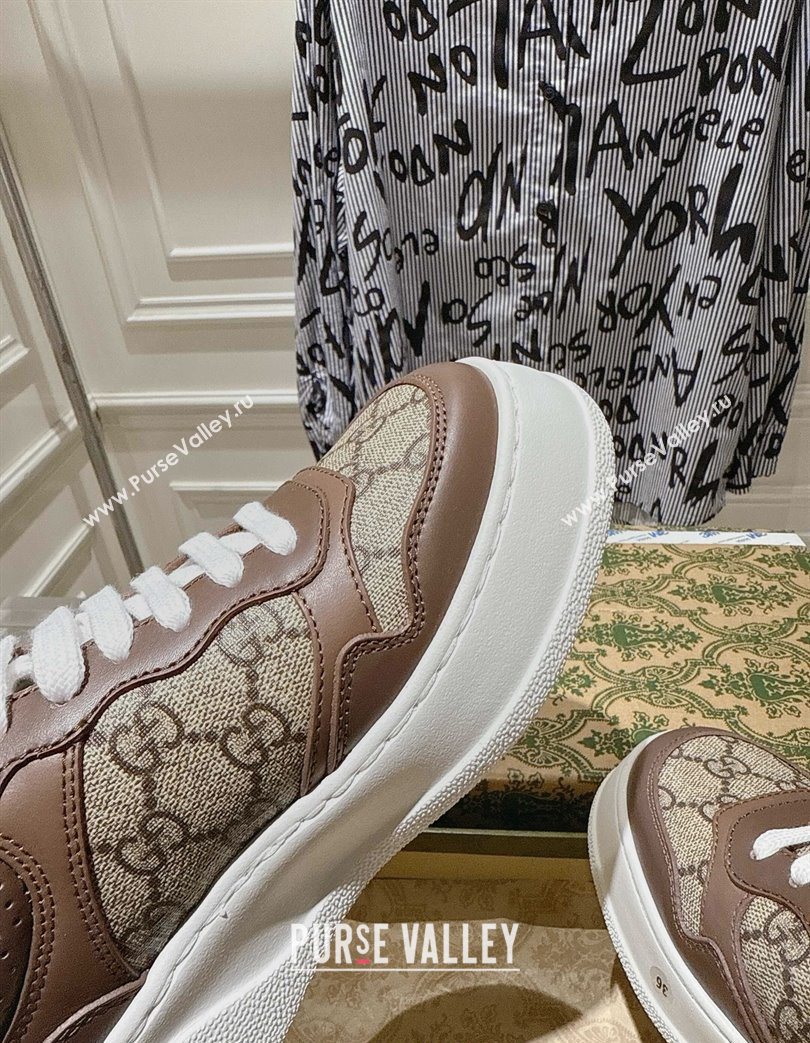 Gucci Mens GG Canvas and Leather Platform Sneakers 4cm Beige/Brown 2025 676092 (MD-251219012)