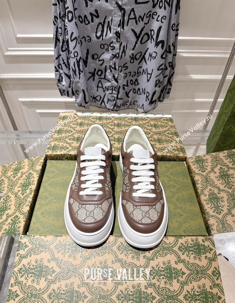 Gucci Mens GG Canvas and Leather Platform Sneakers 4cm Beige/Brown 2025 676092 (MD-251219012)