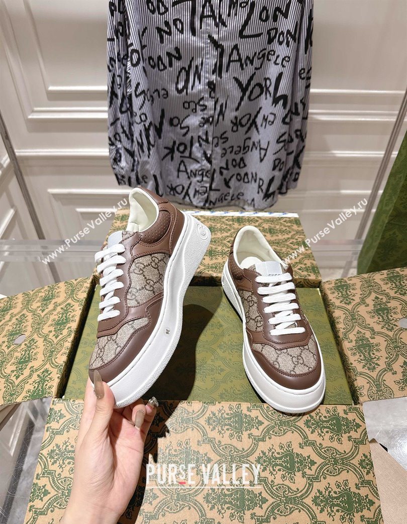 Gucci Mens GG Canvas and Leather Platform Sneakers 4cm Beige/Brown 2025 676092 (MD-251219012)