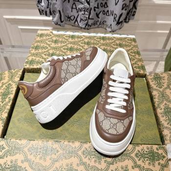 Gucci Mens GG Canvas and Leather Platform Sneakers 4cm Beige/Brown 2025 676092 (MD-251219012)