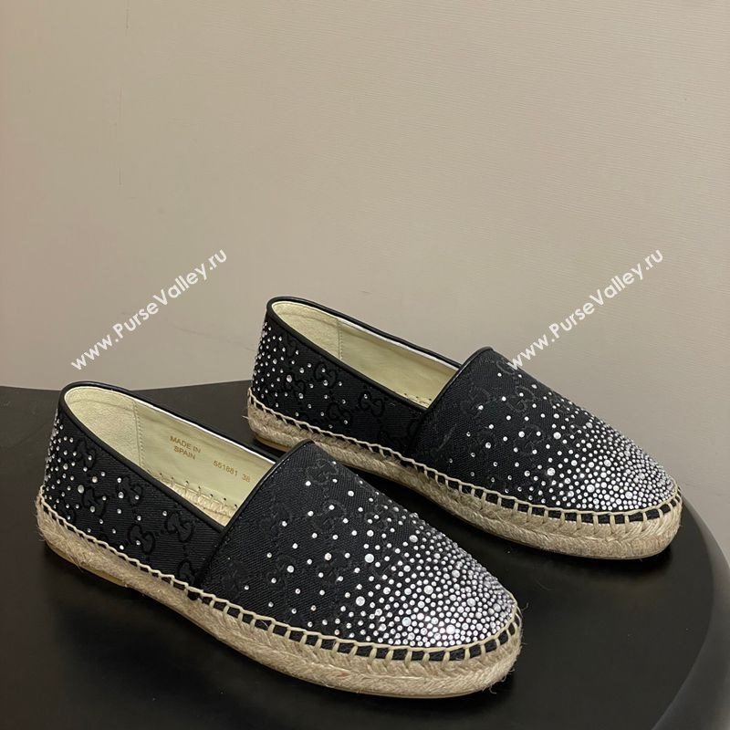 Gucci GG Canvas and Strass Flat Espadrilles Black 2025 GG121805 (MD-251219002)
