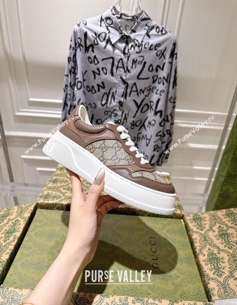Gucci Mens GG Canvas and Leather Platform Sneakers 4cm Beige/Brown 2025 676092 (MD-251219012)