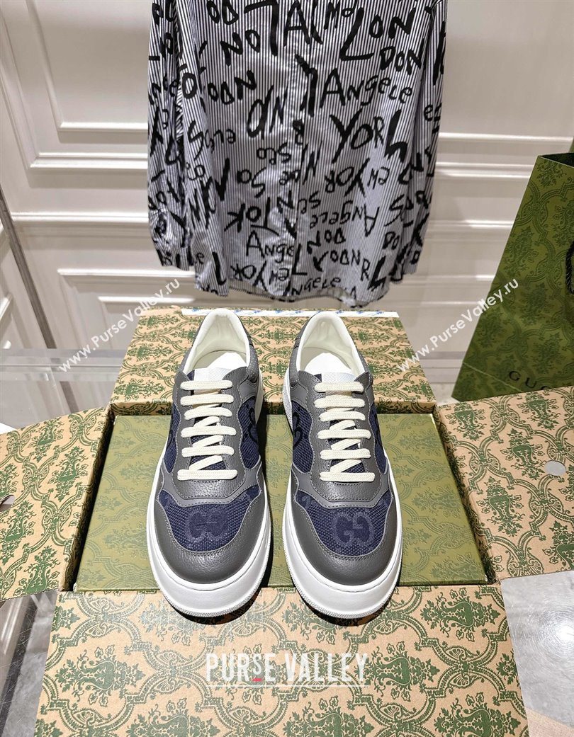 Gucci Mens Maxi-GG Canvas and Leather Platform Sneakers 4cm Blue/Grey 2025 676092 (MD-251219013)