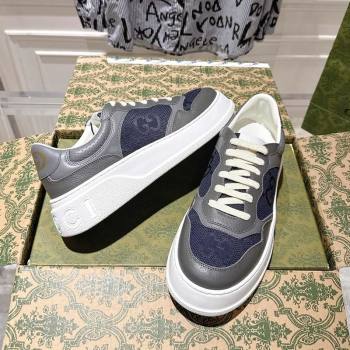 Gucci Mens Maxi-GG Canvas and Leather Platform Sneakers 4cm Blue/Grey 2025 676092 (MD-251219013)