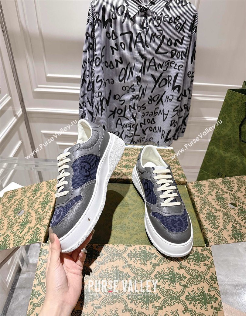 Gucci Mens Maxi-GG Canvas and Leather Platform Sneakers 4cm Blue/Grey 2025 676092 (MD-251219013)