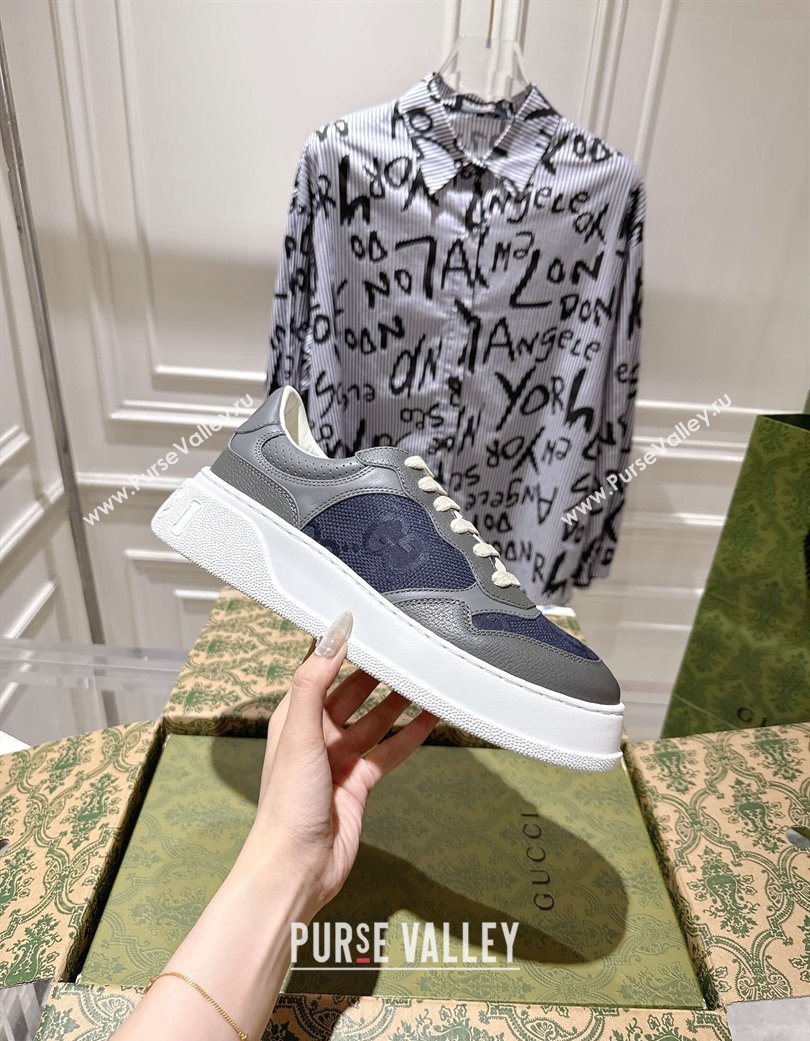 Gucci Mens Maxi-GG Canvas and Leather Platform Sneakers 4cm Blue/Grey 2025 676092 (MD-251219013)