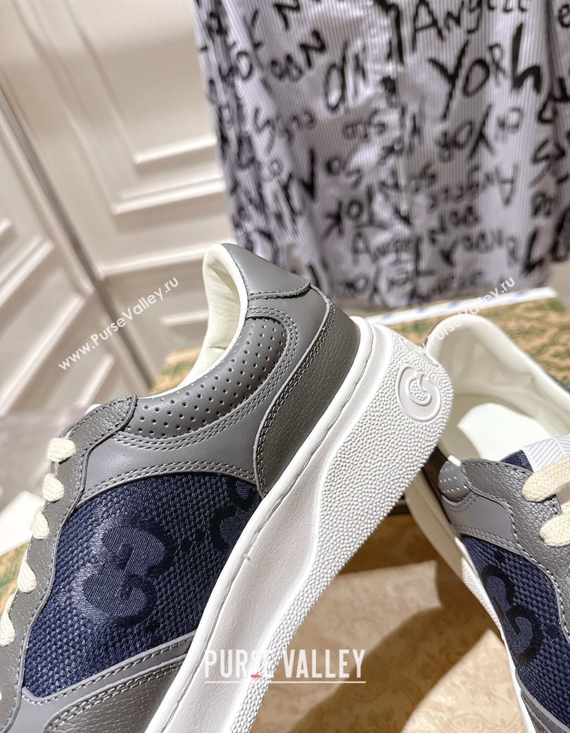Gucci Mens Maxi-GG Canvas and Leather Platform Sneakers 4cm Blue/Grey 2025 676092 (MD-251219013)