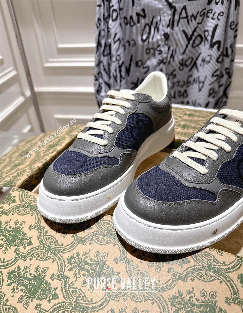 Gucci Mens Maxi-GG Canvas and Leather Platform Sneakers 4cm Blue/Grey 2025 676092 (MD-251219013)