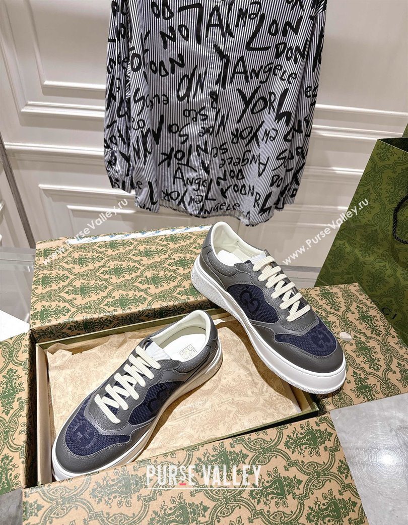 Gucci Mens Maxi-GG Canvas and Leather Platform Sneakers 4cm Blue/Grey 2025 676092 (MD-251219013)