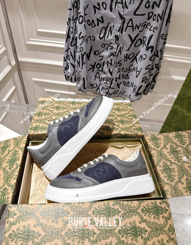 Gucci Mens Maxi-GG Canvas and Leather Platform Sneakers 4cm Blue/Grey 2025 676092 (MD-251219013)