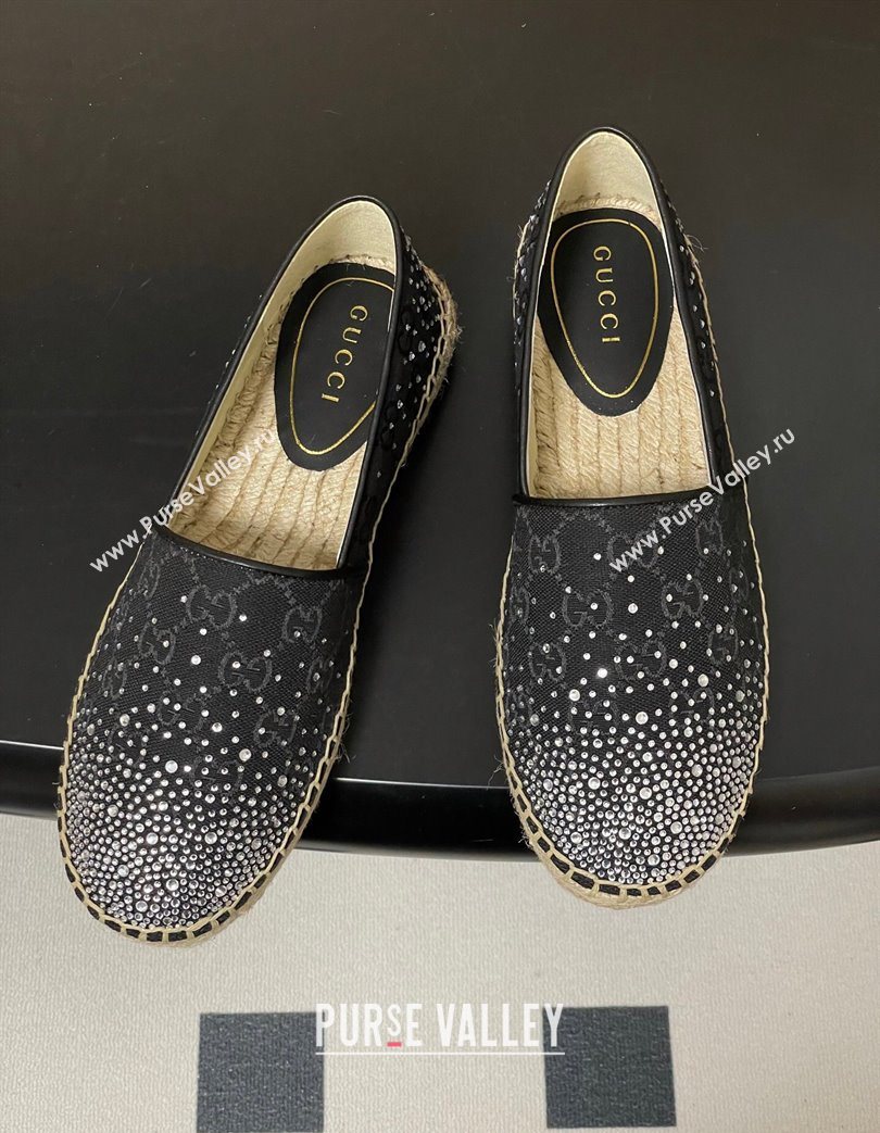 Gucci GG Canvas and Strass Flat Espadrilles Black 2025 GG121805 (MD-251219002)