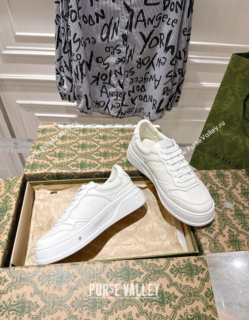 Gucci Maxi GG Calf Leather Platform Sneakers 4cm White 2025 676092 (MD-251219014)