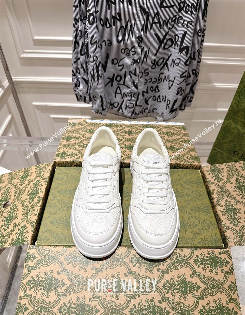 Gucci Maxi GG Calf Leather Platform Sneakers 4cm White 2025 676092 (MD-251219014)