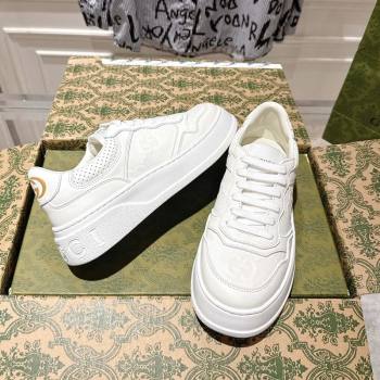 Gucci Maxi GG Calf Leather Platform Sneakers 4cm White 2025 676092 (MD-251219014)