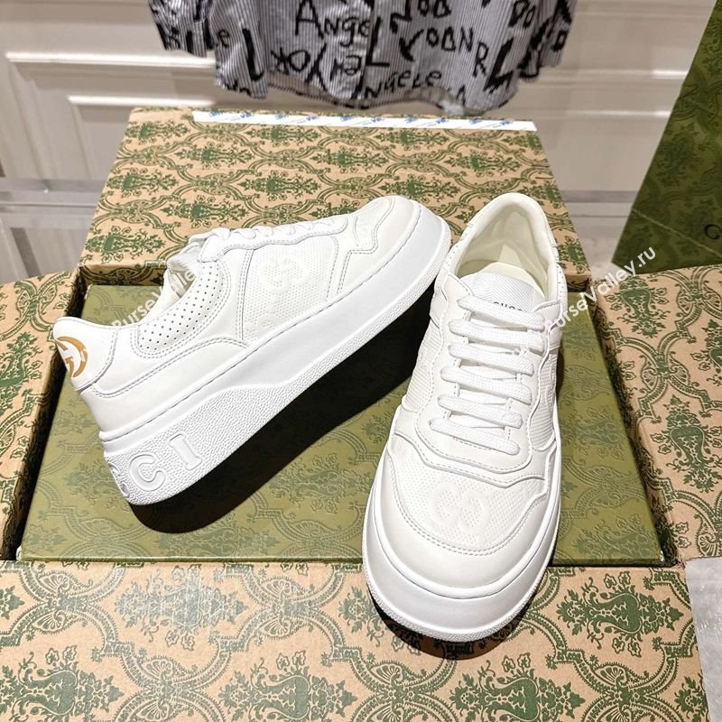 Gucci Maxi GG Calf Leather Platform Sneakers 4cm White 2025 676092 (MD-251219014)